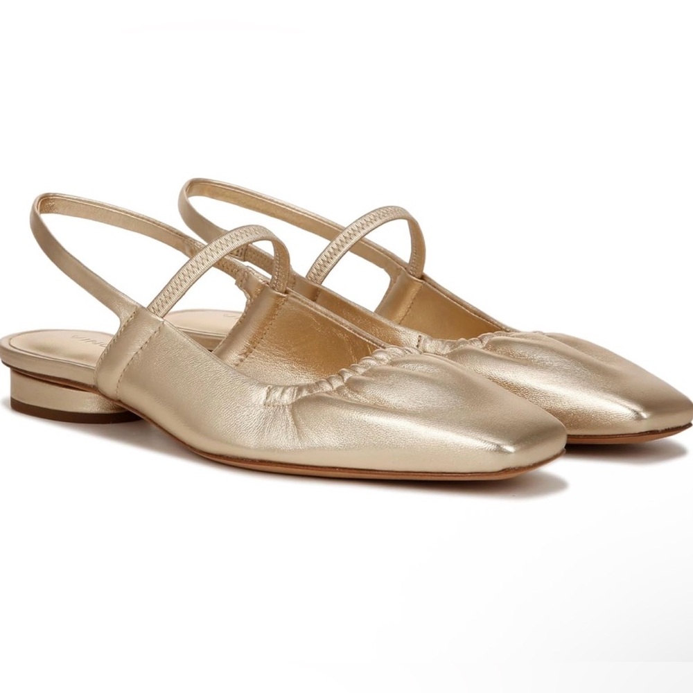 Vince Metallic Gold Slingback Flats with Elastic Strap